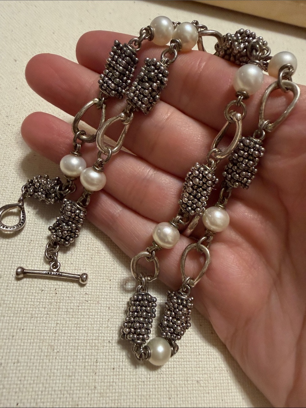 Vintage Michael Dawkins 925 Sterling Silver Beaded Pearl Necklace 18’ in